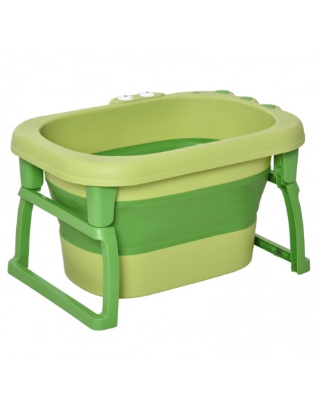 Homcom 0+ Baby Bath Tub, Collapsible, Non-Slip, Portable, Stool Seat, Crocodile Shape, Green - pic 6275 | FastDaddyshop