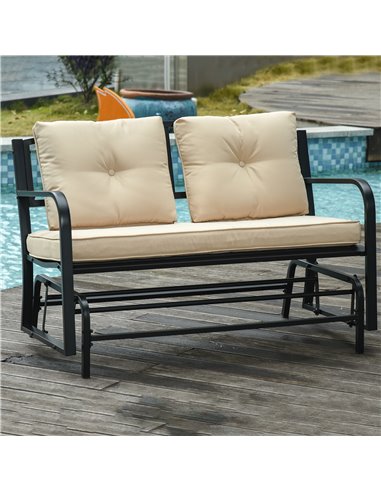Outsunny 2-Person Outdoor Loveseat Glider Bench Rocking Chair for Patio, Garden, Yard, Porch with Armrest and Cushions, Khaki 84