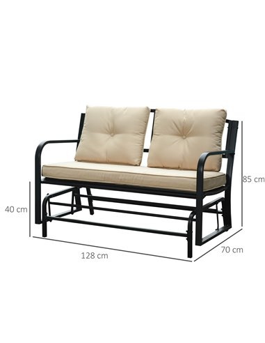 Outsunny 2-Person Outdoor Loveseat Glider Bench Rocking Chair for Patio, Garden, Yard, Porch with Armrest and Cushions, Khaki 84