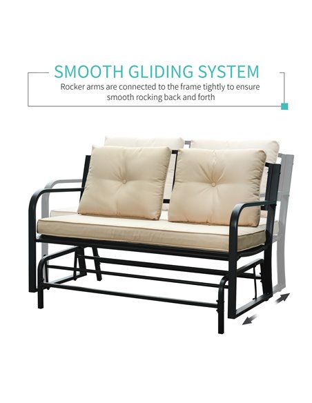 Outsunny 2-Person Outdoor Loveseat Glider Bench Rocking Chair for Patio, Garden, Yard, Porch with Armrest and Cushions, Khaki 84 - pic 62754 | FastDaddyshop