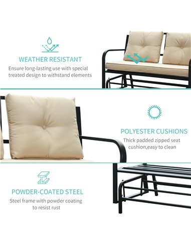 Outsunny 2-Person Outdoor Loveseat Glider Bench Rocking Chair for Patio, Garden, Yard, Porch with Armrest and Cushions, Khaki 84