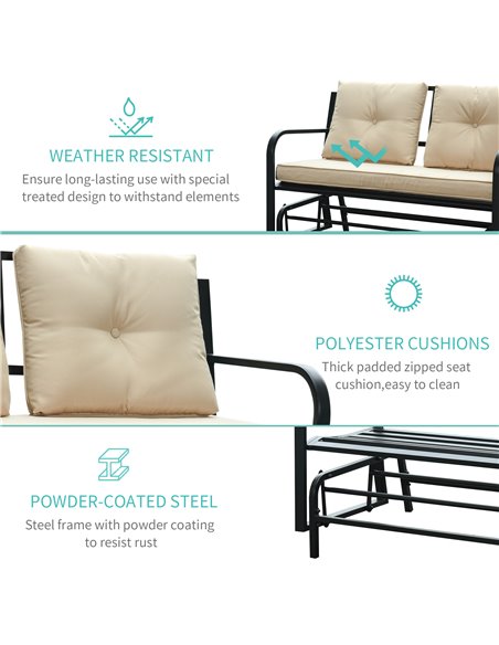 Outsunny 2-Person Outdoor Loveseat Glider Bench Rocking Chair for Patio, Garden, Yard, Porch with Armrest and Cushions, Khaki 84 - pic 62755 | FastDaddyshop
