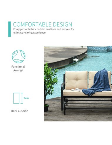 Outsunny 2-Person Outdoor Loveseat Glider Bench Rocking Chair for Patio, Garden, Yard, Porch with Armrest and Cushions, Khaki 84