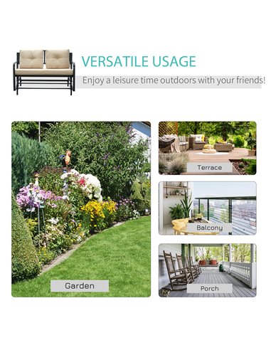 Outsunny 2-Person Outdoor Loveseat Glider Bench Rocking Chair for Patio, Garden, Yard, Porch with Armrest and Cushions, Khaki 84