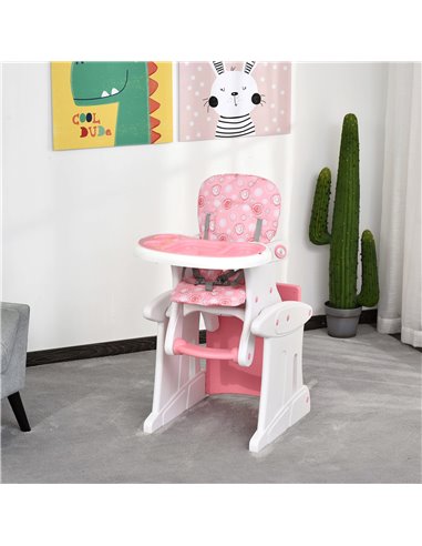 HOMCOM HDPE 3-in-1 Baby Booster High Chair Pink