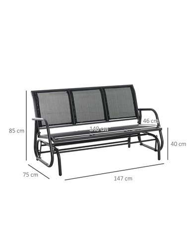 Outsunny 3-Seat Glider Rocking Chair for 3 People Garden Bench Patio Furniture Metal Frame 84B-531
