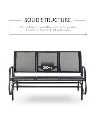 Outsunny 3-Seat Glider Rocking Chair for 3 People Garden Bench Patio Furniture Metal Frame 84B-531