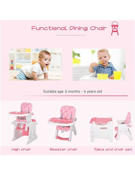 HOMCOM HDPE 3-in-1 Baby Booster High Chair Pink - pic 6278 | FastDaddyshop