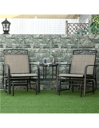Outsunny Double Outdoor Glider Chair, 2 Seater Patio Rocking Chairs, Swing Bench w/ Tempered Glass Table, Mesh Fabric for Backya