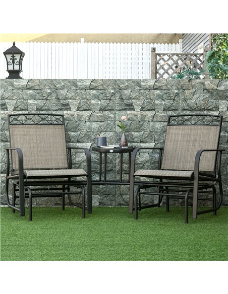 Outsunny Double Outdoor Glider Chair, 2 Seater Patio Rocking Chairs, Swing Bench w/ Tempered Glass Table, Mesh Fabric for Backya - pic 62788 | FastDaddyshop