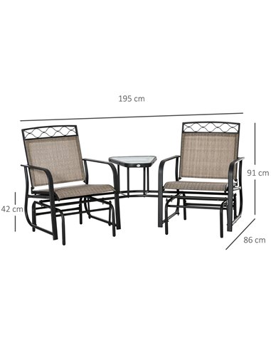 Outsunny Double Outdoor Glider Chair, 2 Seater Patio Rocking Chairs, Swing Bench w/ Tempered Glass Table, Mesh Fabric for Backya