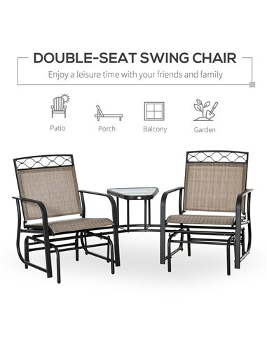 Outsunny Double Outdoor Glider Chair, 2 Seater Patio Rocking Chairs, Swing Bench w/ Tempered Glass Table, Mesh Fabric for Backya