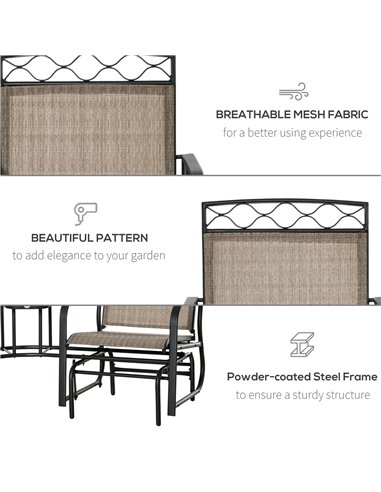 Outsunny Double Outdoor Glider Chair, 2 Seater Patio Rocking Chairs, Swing Bench w/ Tempered Glass Table, Mesh Fabric for Backya