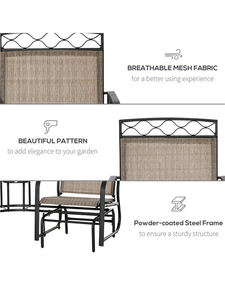 Outsunny Double Outdoor Glider Chair, 2 Seater Patio Rocking Chairs, Swing Bench w/ Tempered Glass Table, Mesh Fabric for Backya - pic 62791 | FastDaddyshop