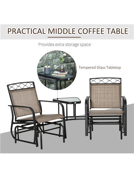 Outsunny Double Outdoor Glider Chair, 2 Seater Patio Rocking Chairs, Swing Bench w/ Tempered Glass Table, Mesh Fabric for Backya - pic 62792 | FastDaddyshop