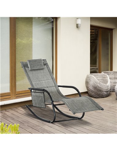 Outsunny Breathable Mesh Rocking Chair Patio Rocker Lounge for Indoor & Outdoor Recliner Seat w/ Removable Headrest for Garden a