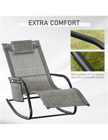 Outsunny Breathable Mesh Rocking Chair Patio Rocker Lounge for Indoor & Outdoor Recliner Seat w/ Removable Headrest for Garden a