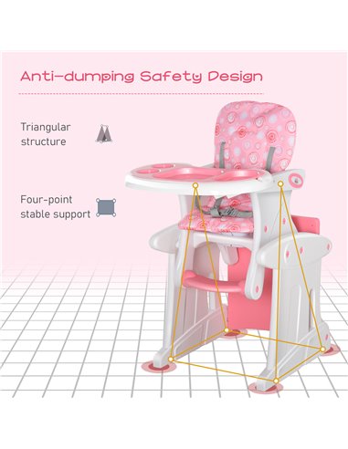 HOMCOM HDPE 3-in-1 Baby Booster High Chair Pink