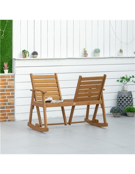 Outsunny Wooden Garden Rocking Bench with Adjustable Backrests, 2-Seater Rustic Rocking Chair Loveseat with Slatted Seat and Arm - pic 62806 | FastDaddyshop