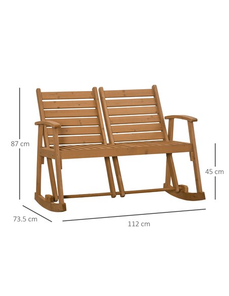 Outsunny Wooden Garden Rocking Bench with Adjustable Backrests, 2-Seater Rustic Rocking Chair Loveseat with Slatted Seat and Arm - pic 62807 | FastDaddyshop