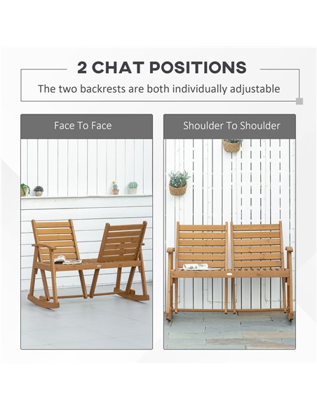 Outsunny Wooden Garden Rocking Bench with Adjustable Backrests, 2-Seater Rustic Rocking Chair Loveseat with Slatted Seat and Arm - pic 62808 | FastDaddyshop