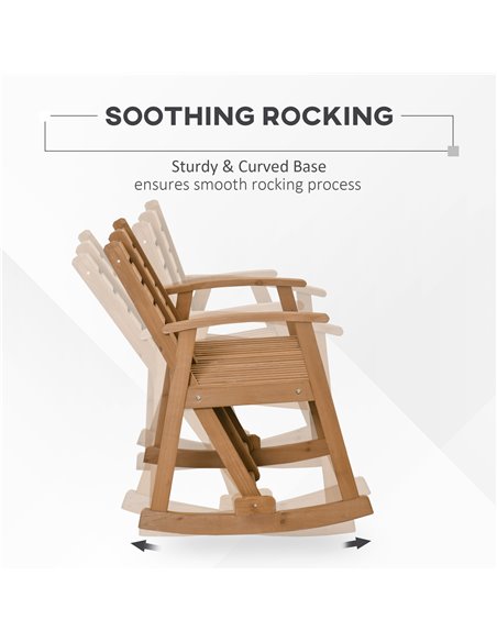 Outsunny Wooden Garden Rocking Bench with Adjustable Backrests, 2-Seater Rustic Rocking Chair Loveseat with Slatted Seat and Arm - pic 62809 | FastDaddyshop