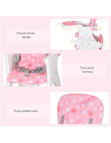 HOMCOM HDPE 3-in-1 Baby Booster High Chair Pink