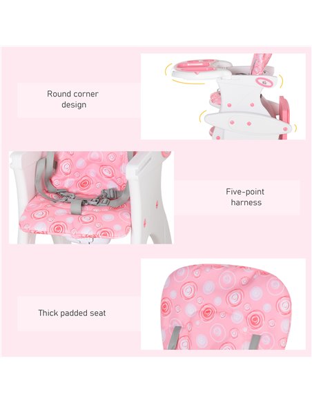 HOMCOM HDPE 3-in-1 Baby Booster High Chair Pink - pic 6281 | FastDaddyshop