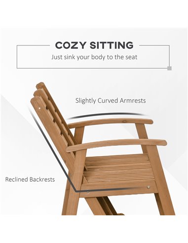 Outsunny Wooden Garden Rocking Bench with Adjustable Backrests, 2-Seater Rustic Rocking Chair Loveseat with Slatted Seat and Arm