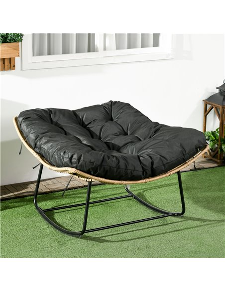 Outsunny Outdoor PE Rattan Rocking Chair, Patio Luxury Round Wicker Garden Porch Furniture w/ Thick Cushion, Natural Wood Finish - pic 62815 | FastDaddyshop