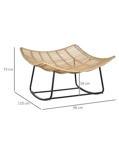 Outsunny Outdoor PE Rattan Rocking Chair, Patio Luxury Round Wicker Garden Porch Furniture w/ Thick Cushion, Natural Wood Finish