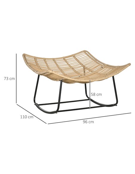 Outsunny Outdoor PE Rattan Rocking Chair, Patio Luxury Round Wicker Garden Porch Furniture w/ Thick Cushion, Natural Wood Finish - pic 62816 | FastDaddyshop