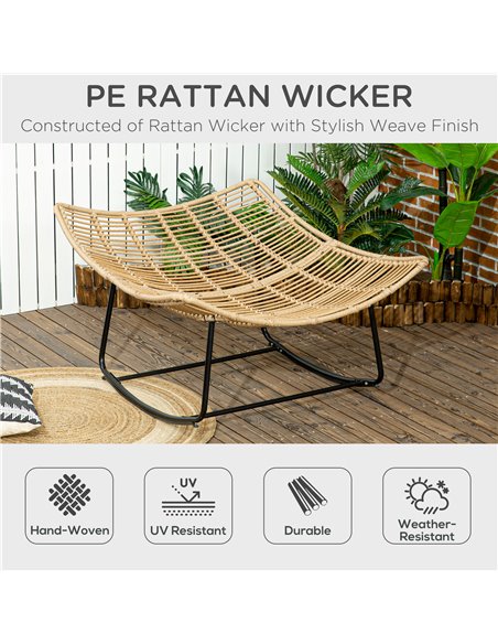 Outsunny Outdoor PE Rattan Rocking Chair, Patio Luxury Round Wicker Garden Porch Furniture w/ Thick Cushion, Natural Wood Finish - pic 62817 | FastDaddyshop