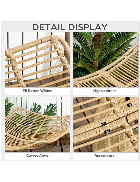 Outsunny Outdoor PE Rattan Rocking Chair, Patio Luxury Round Wicker Garden Porch Furniture w/ Thick Cushion, Natural Wood Finish - pic 62819 | FastDaddyshop