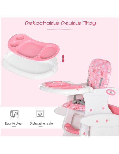 HOMCOM HDPE 3-in-1 Baby Booster High Chair Pink