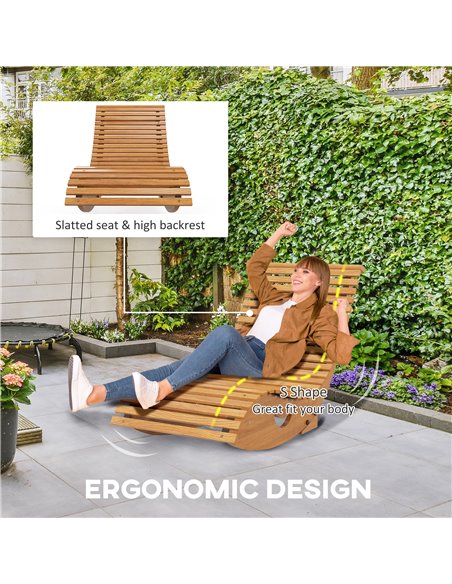 Outsunny Wooden Rocking Chair with Slatted Seat, Outdoor Furniture, 130cm x 60cm x 60cm, Teak 84G-210V01TK - pic 62836 | FastDaddyshop