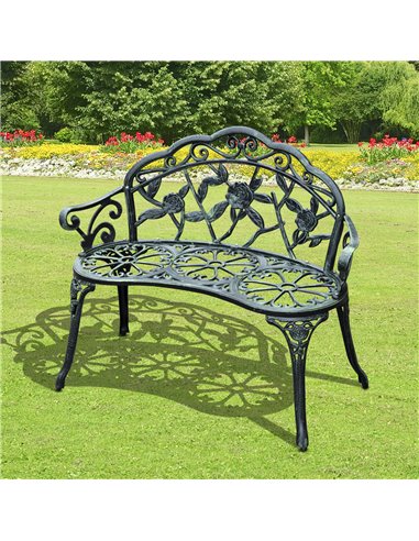 Outsunny Cast Aluminium Outdoor Garden Patio Antique Rose Style Bench Porch Park Chair Seater - Green 01-0794