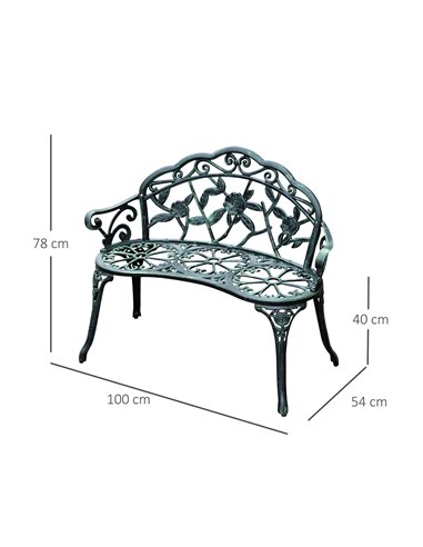 Outsunny Cast Aluminium Outdoor Garden Patio Antique Rose Style Bench Porch Park Chair Seater - Green 01-0794