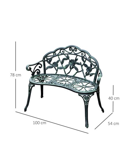 Outsunny Cast Aluminium Outdoor Garden Patio Antique Rose Style Bench Porch Park Chair Seater - Green 01-0794 - pic 62843 | FastDaddyshop