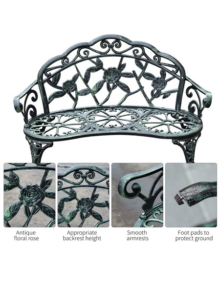 Outsunny Cast Aluminium Outdoor Garden Patio Antique Rose Style Bench Porch Park Chair Seater - Green 01-0794 - pic 62846 | FastDaddyshop