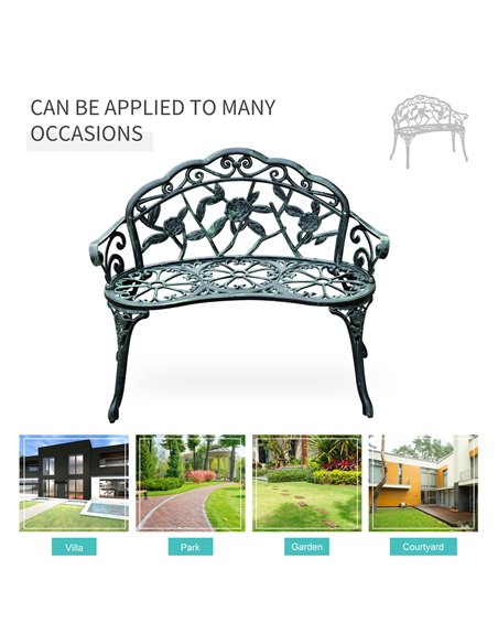 Outsunny Cast Aluminium Outdoor Garden Patio Antique Rose Style Bench Porch Park Chair Seater - Green 01-0794 - pic 62847 | FastDaddyshop