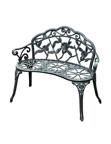 Outsunny Cast Aluminium Outdoor Garden Patio Antique Rose Style Bench Porch Park Chair Seater - Green 01-0794