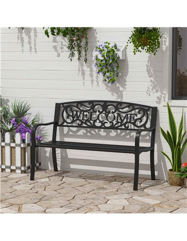 Outsunny 2 Seater Metal Garden Bench Patio Outdoor Park Porch Chair 840-037