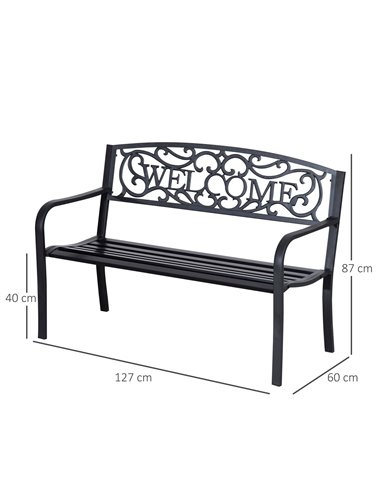 Outsunny 2 Seater Metal Garden Bench Patio Outdoor Park Porch Chair 840-037