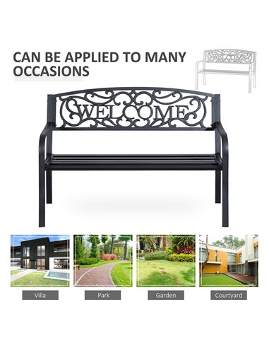 Outsunny 2 Seater Metal Garden Bench Patio Outdoor Park Porch Chair 840-037