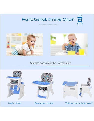 HOMCOM HDPE 3-in-1 Baby Booster High Chair Blue