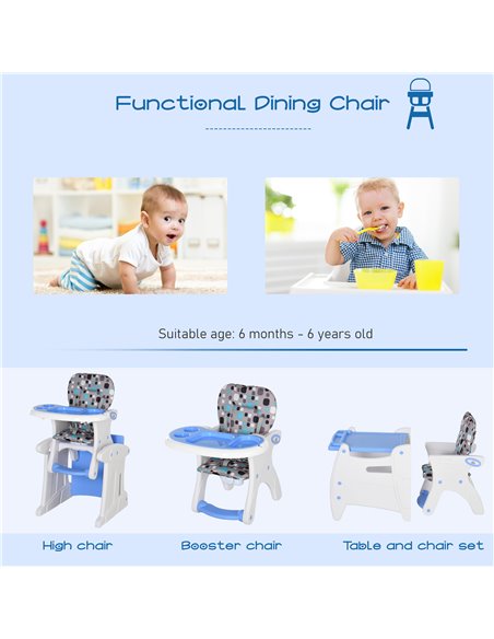 HOMCOM HDPE 3-in-1 Baby Booster High Chair Blue - pic 6286 | FastDaddyshop