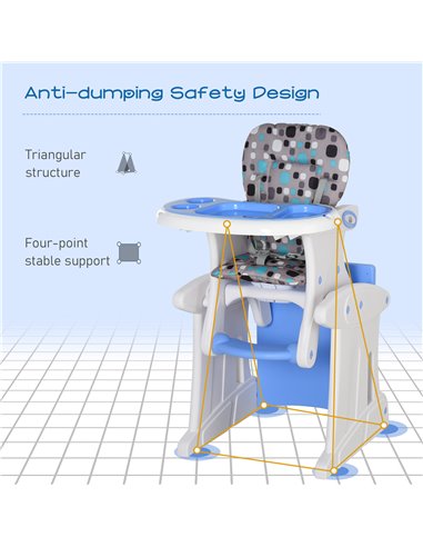 HOMCOM HDPE 3-in-1 Baby Booster High Chair Blue