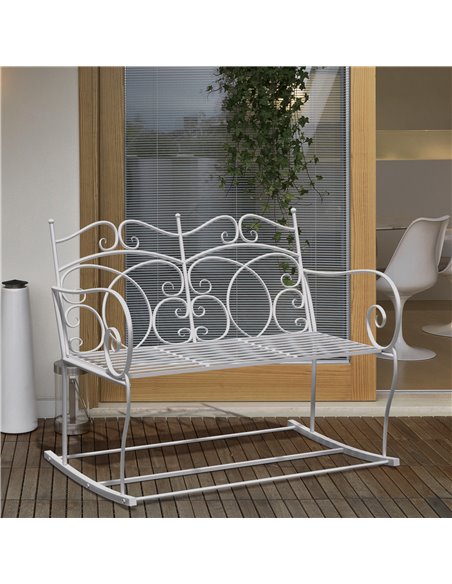 Outsunny Patio 2 Seater Rocking Bench Steel Garden Outdoor Garden Loveseat Chair w/ Decorative Backrest White 84B-078 - pic 62887 | FastDaddyshop