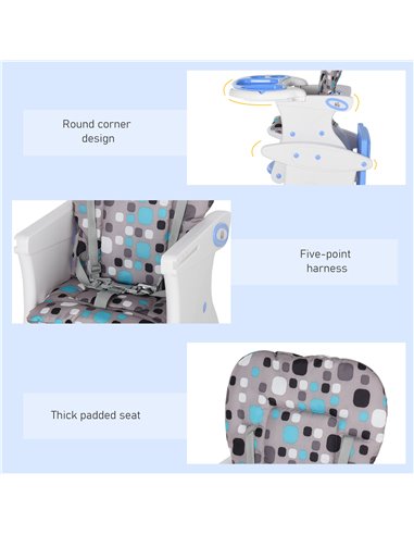 HOMCOM HDPE 3-in-1 Baby Booster High Chair Blue